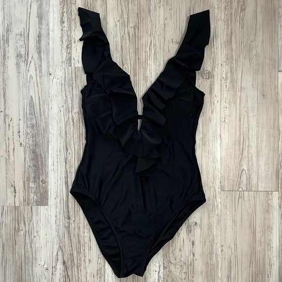 Allen B. By Allen Schwartz Other - Allen B. black Ruffled Deep-V Open Back One Piece size 8